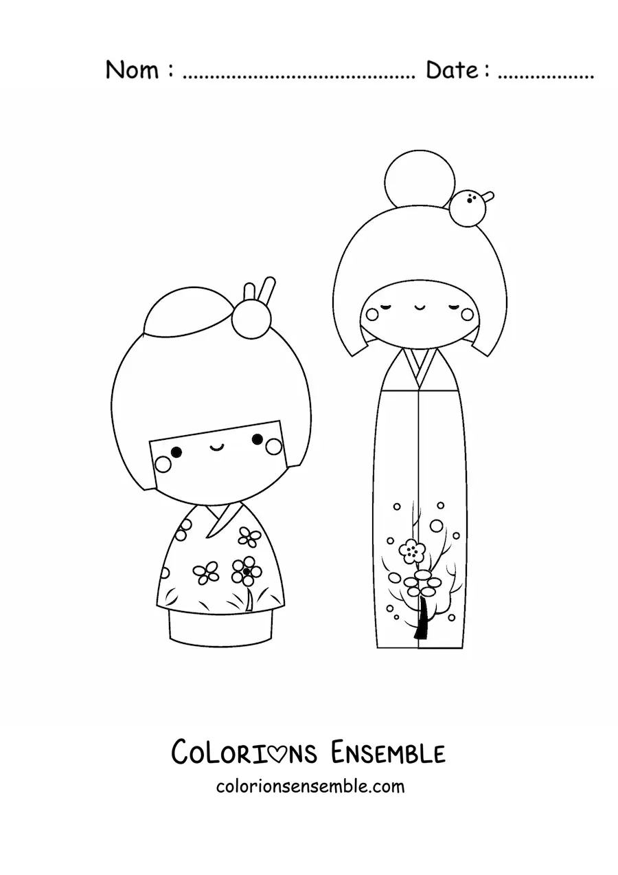 Image à colorier de filles japonaises