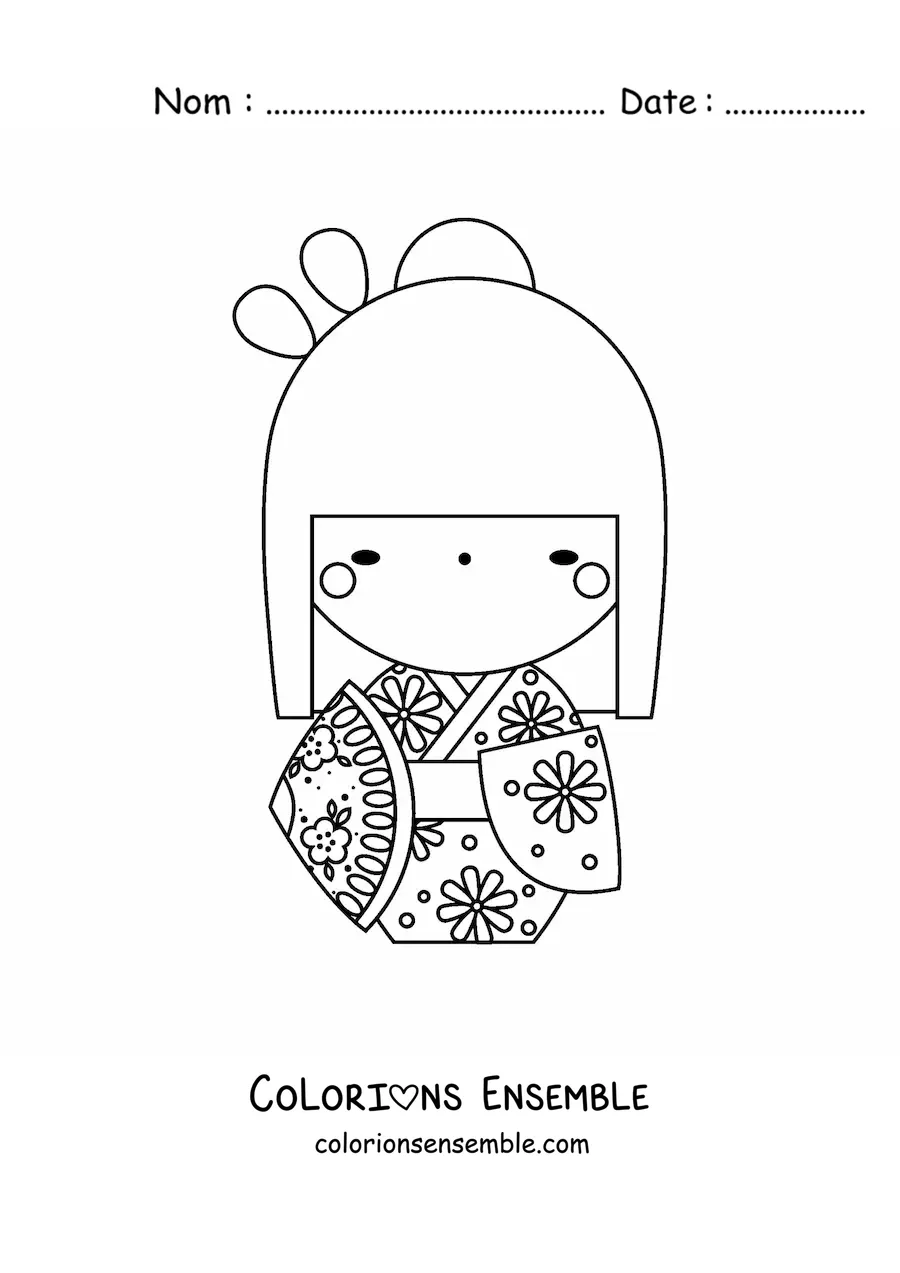 Image à colorier d'une fille japonaise en costume traditionnel