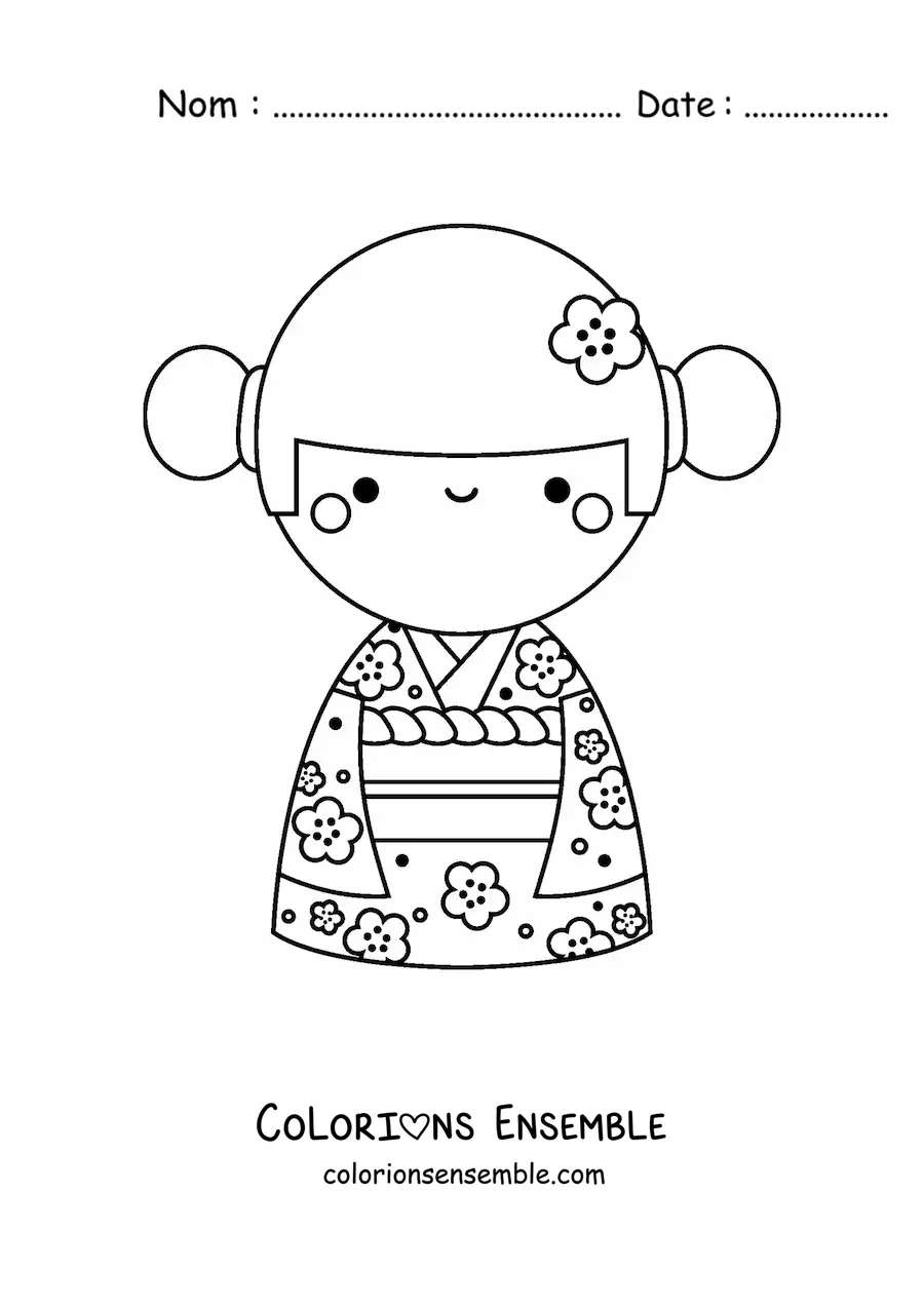 Image à colorier d'une fille japonaise en style animé