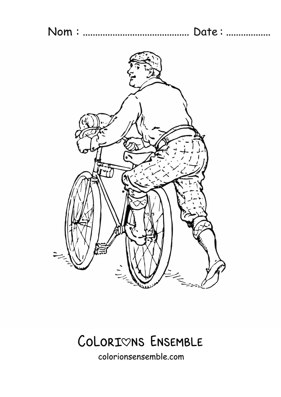 Image à colorier d'un homme à vélo