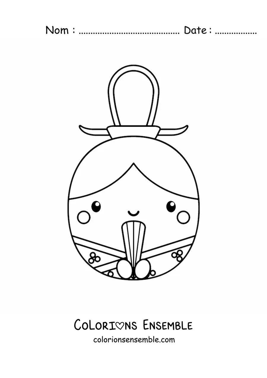 Image à colorier d'une poupée japonaise facile