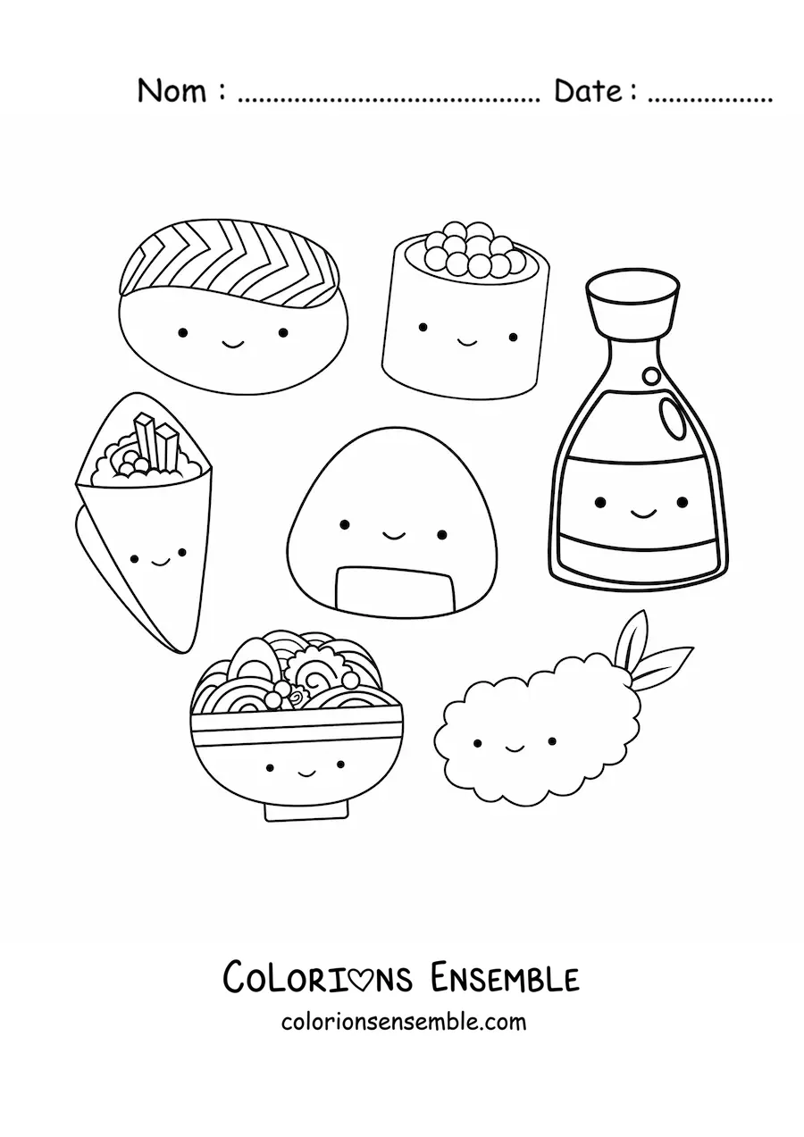 Image à colorier de cuisine japonaise en style animé