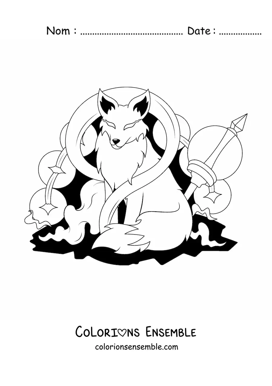 Image à colorier d'un kitsune en style animé