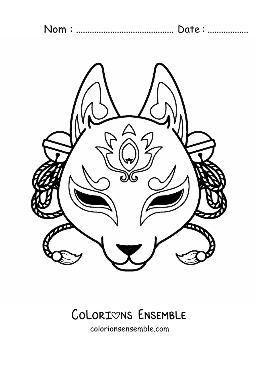 Image à colorier d'un masque de kitsune