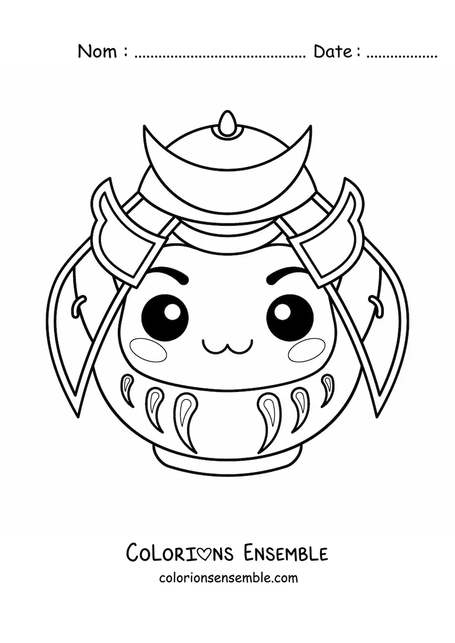 Image à colorier d'un samouraï kawaii