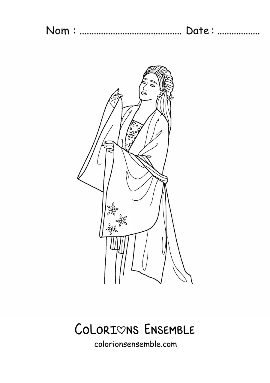 Image à colorier d'une femme japonaise en kimono