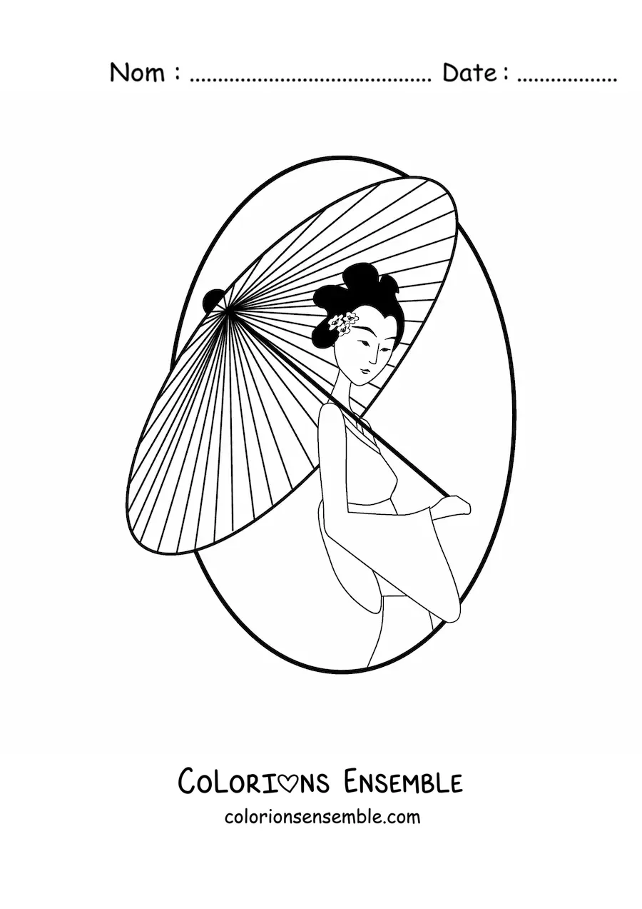 Image à colorier d'une geisha avec une ombrelle