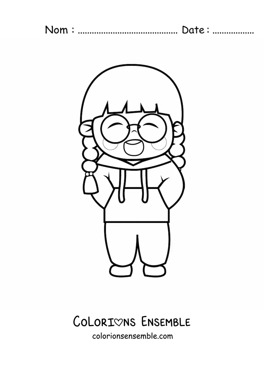 Image à colorier d'une fille japonaise kawaii