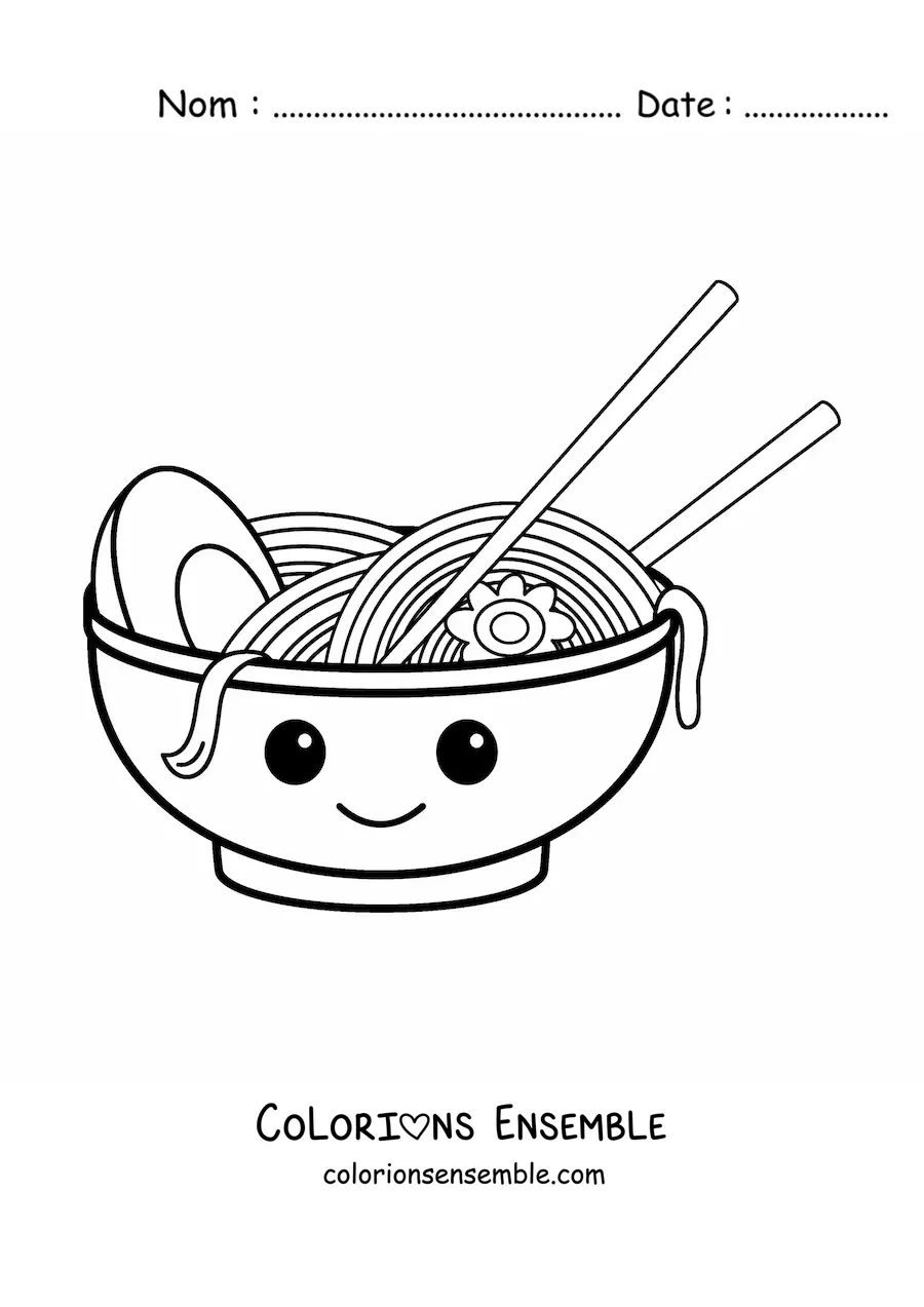 Image à colorier d'un ramen kawaii en style animé