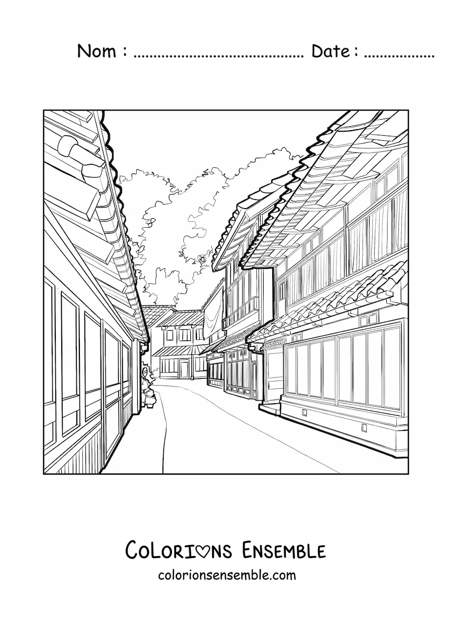 Image à colorier d'une rue japonaise