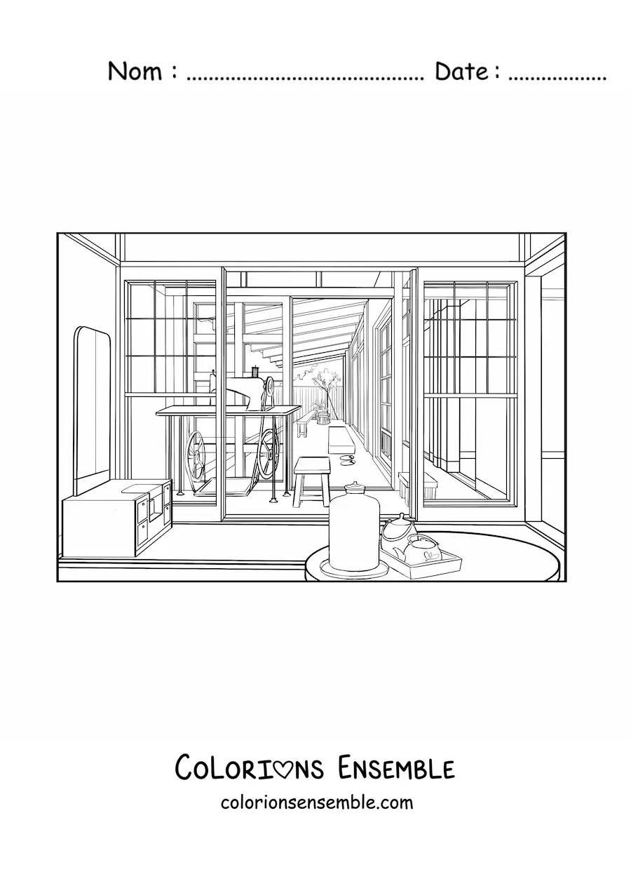 Image à colorier d'une habitation japonaise