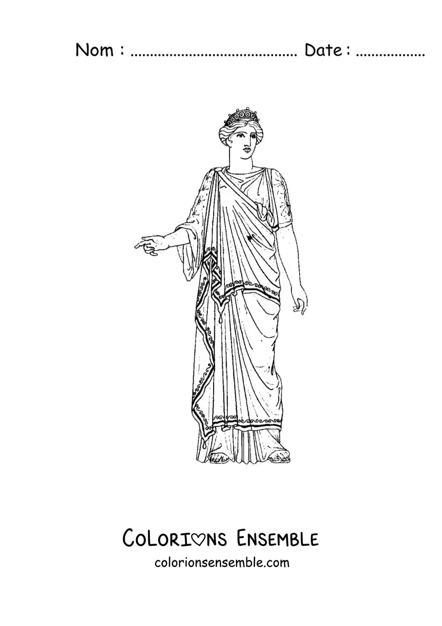 Image à colorier d'une femme de la Grèce antique en robe