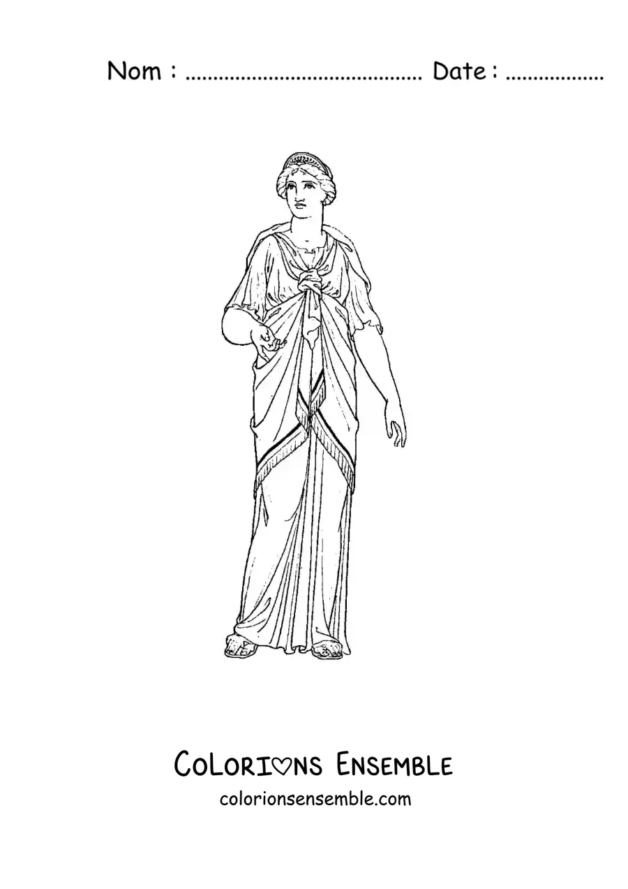 Image à colorier d'une femme grecque en robe
