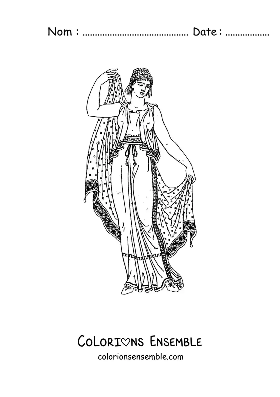 Image à colorier d'une femme en tenue grecque antique