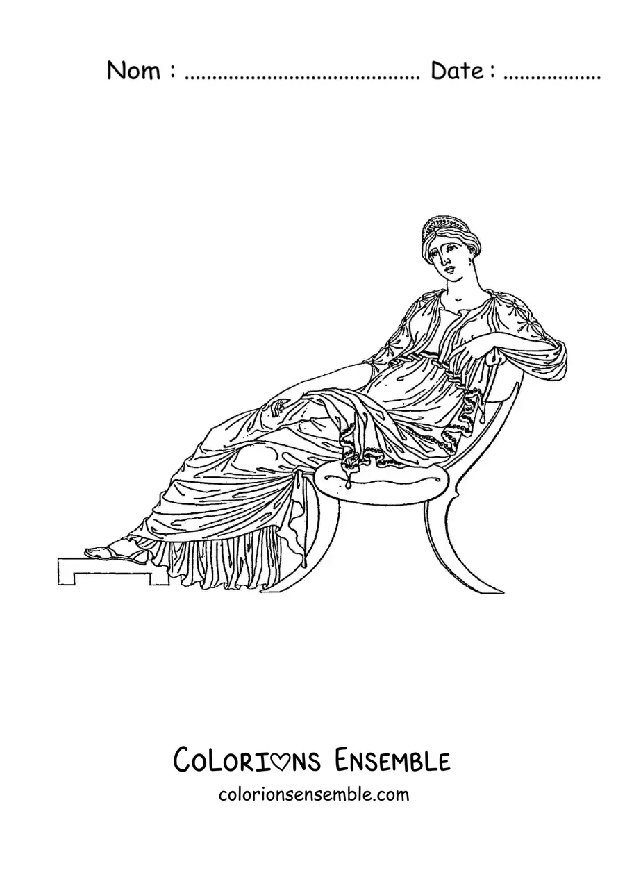Image à colorier d'une femme de la civilisation grecque assise