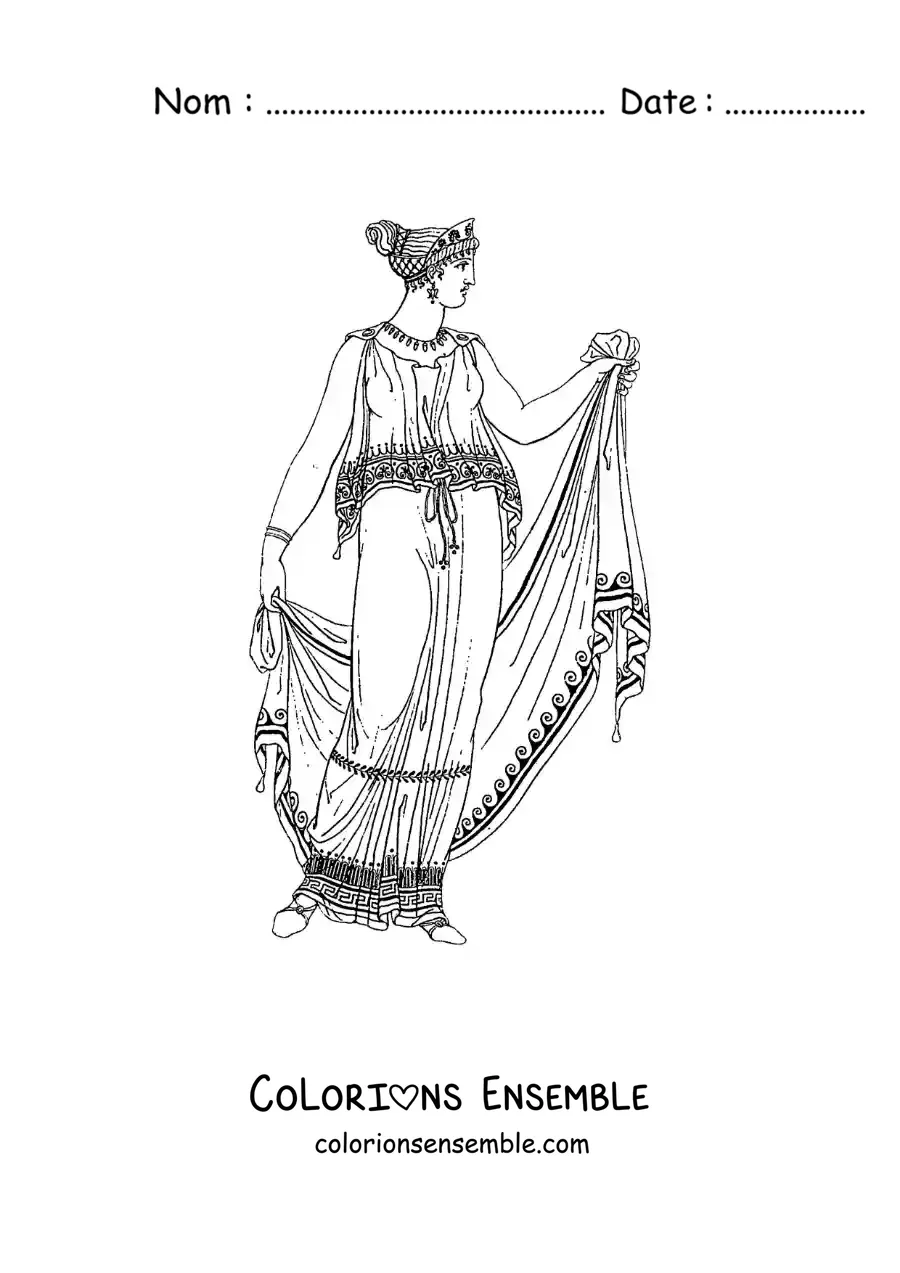 Image à colorier d'une tenue grecque antique