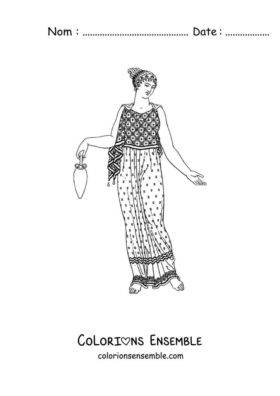 Image à colorier d'une femme avec une jarre de la Grèce antique