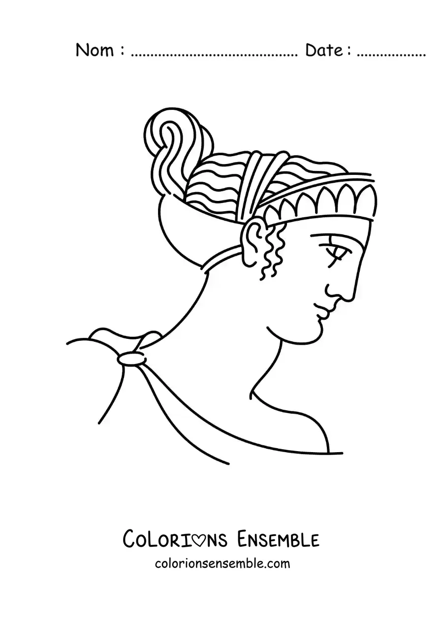 Image à colorier d'un visage de femme avec une coiffure grecque