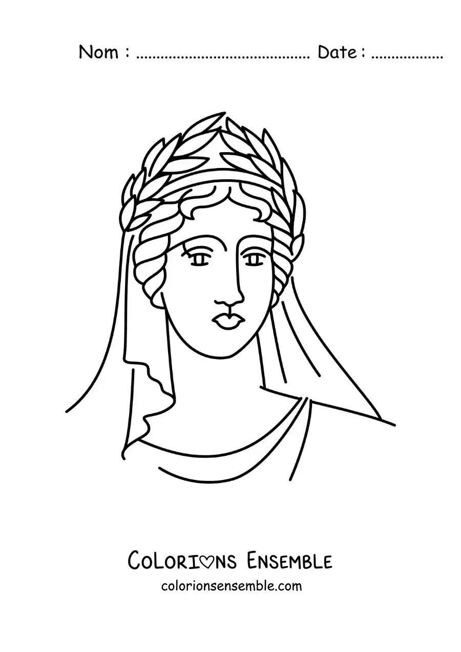 Image à colorier d'une femme grecque avec une couronne de laurier