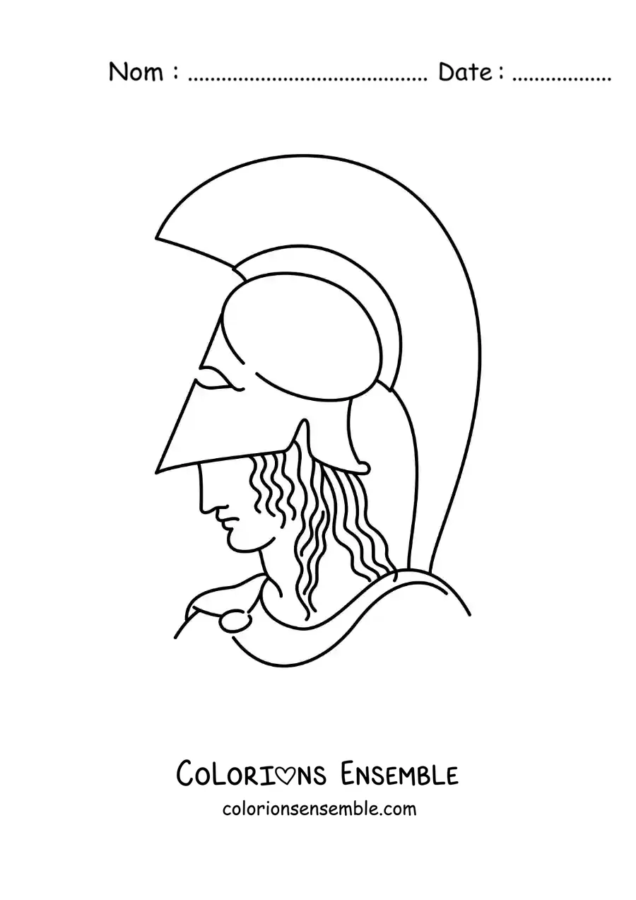 Image à colorier d'un soldat grec avec un casque
