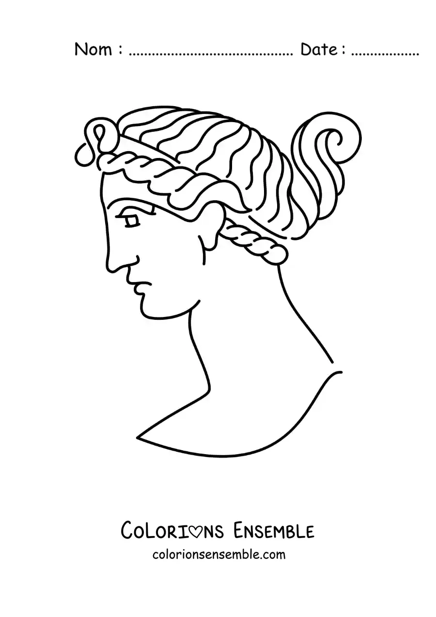 Image à colorier d'une sculpture d'un visage grec