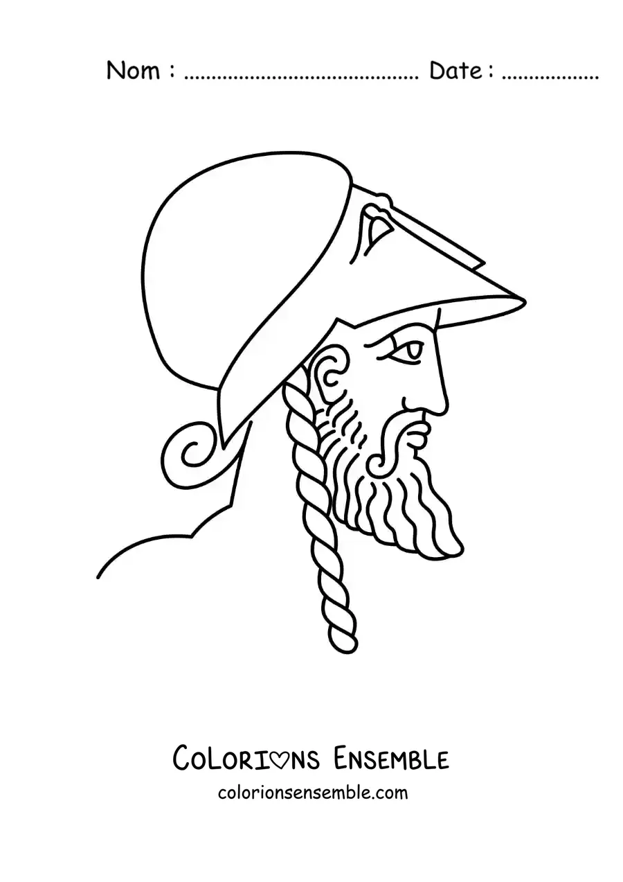 Image à colorier d'un homme de la Grèce antique avec un casque