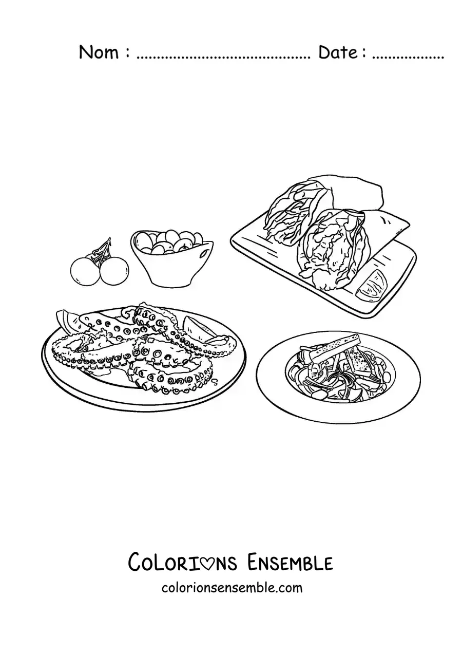 Image à colorier de plats grecs