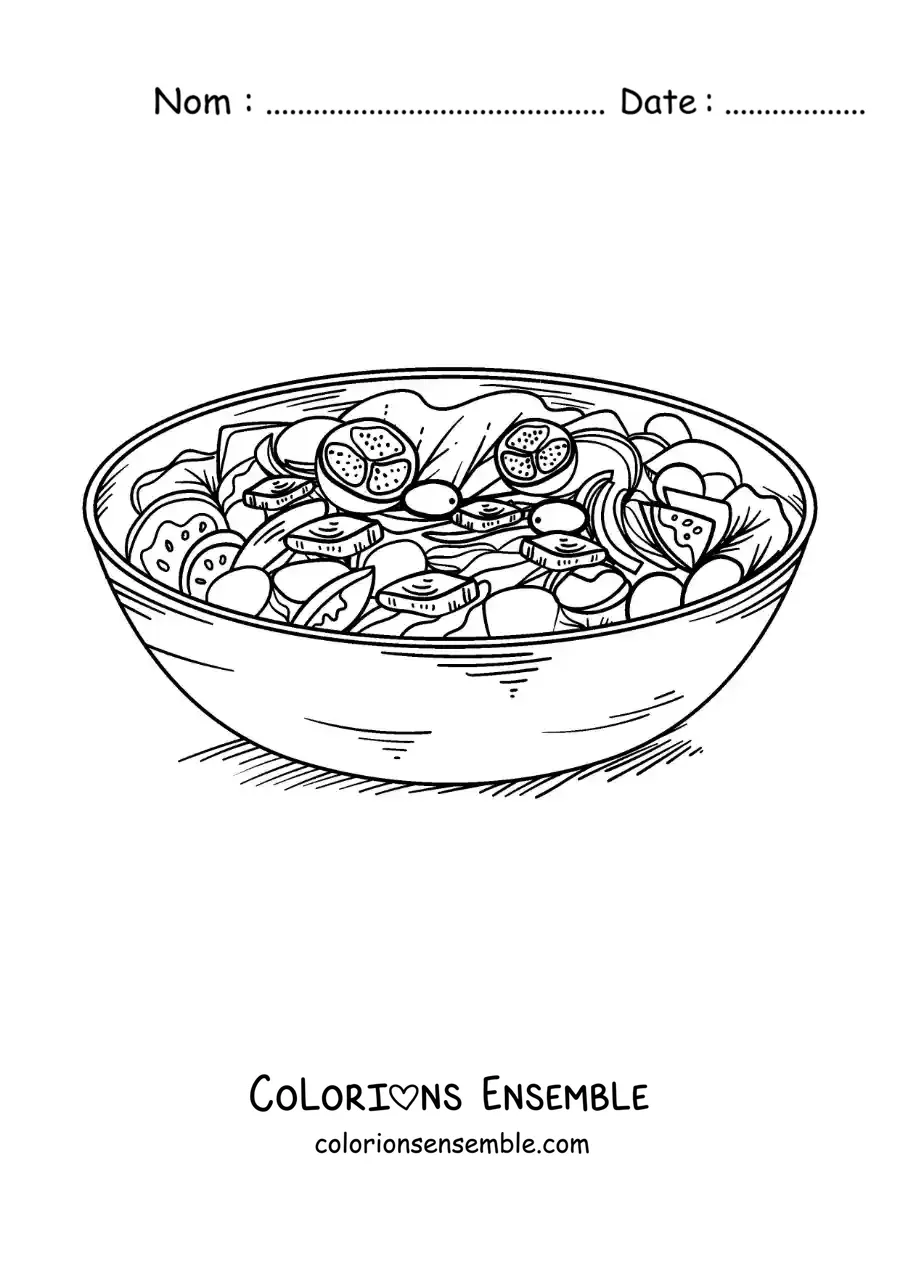 Image à colorier d'un plat de la gastronomie grecque