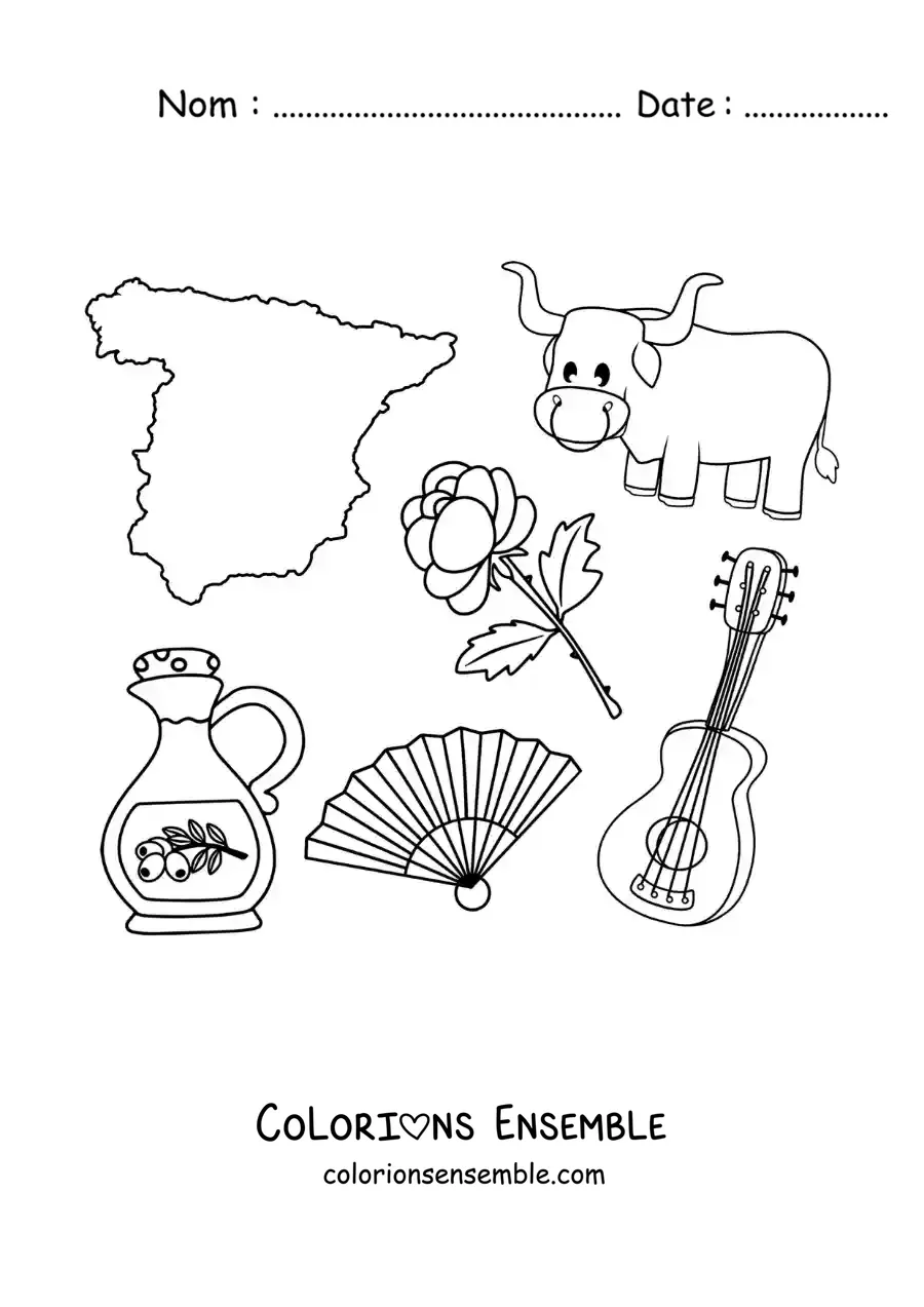 Image à colorier d’un Espagnol animé avec une paella