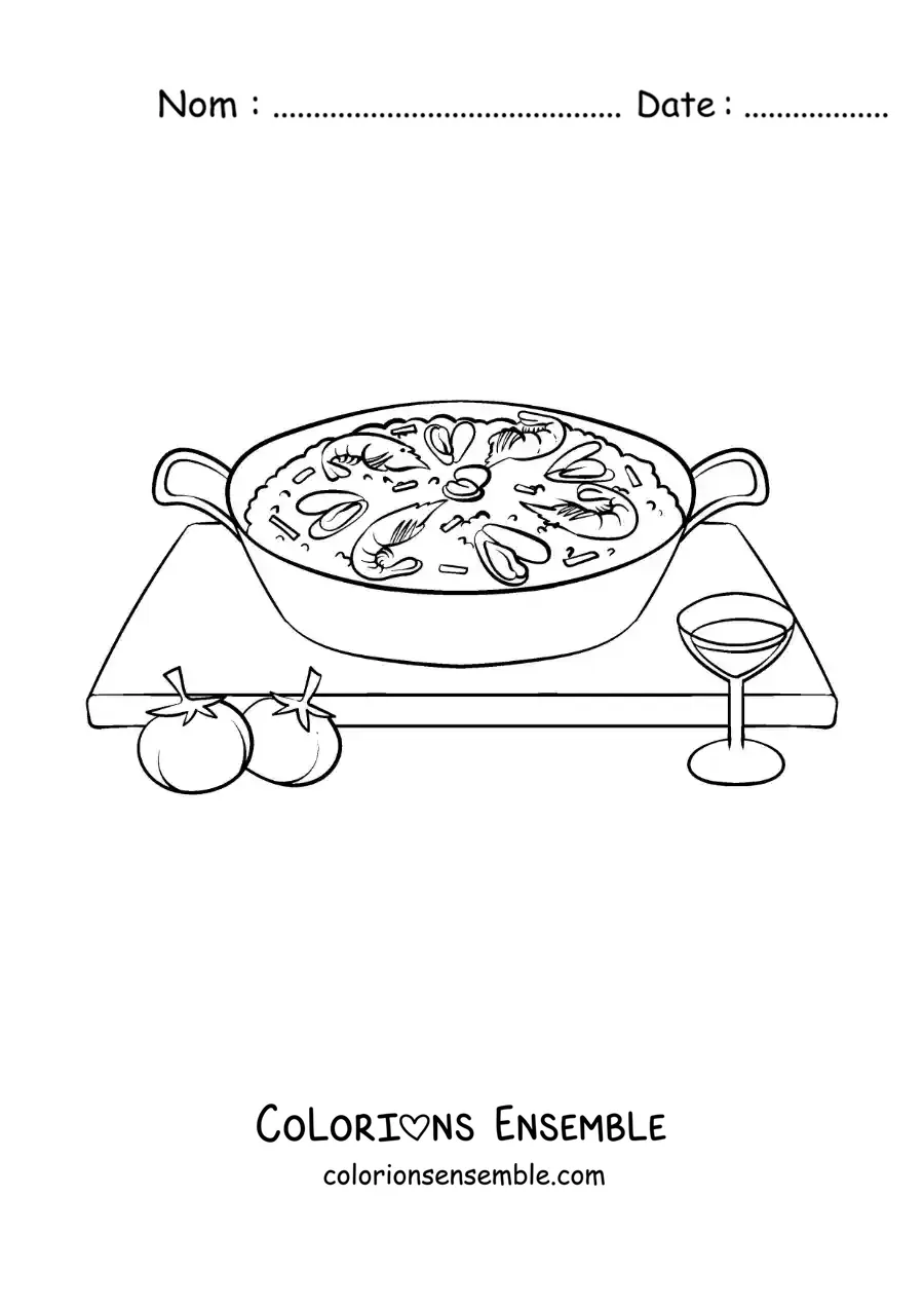 Image à colorier d’une paella traditionnelle de la culture espagnole
