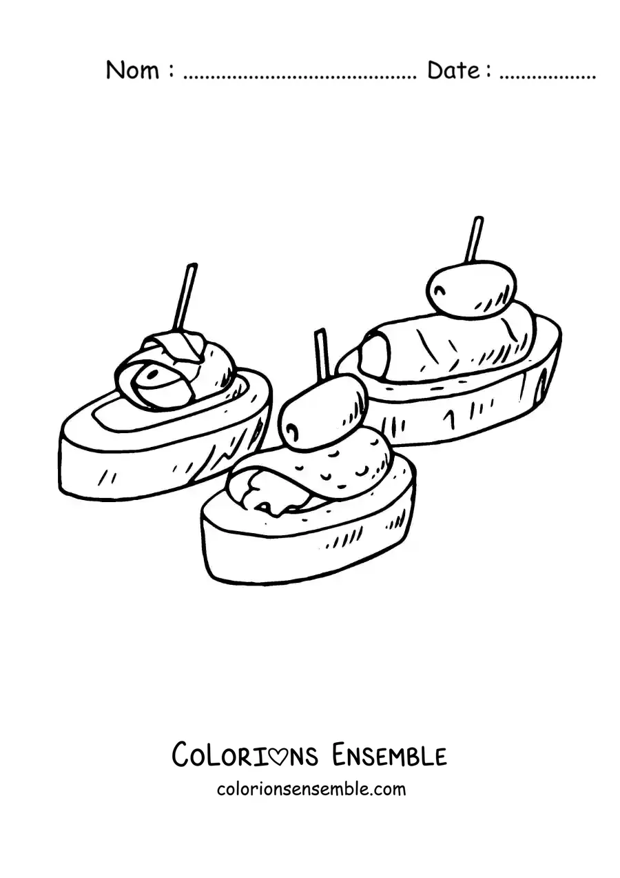Image à colorier de tapas espagnoles traditionnelles