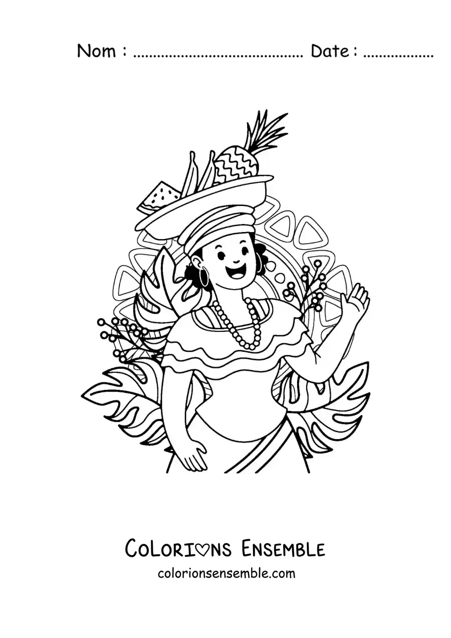 Image à colorier d’une femme de la culture colombienne animée