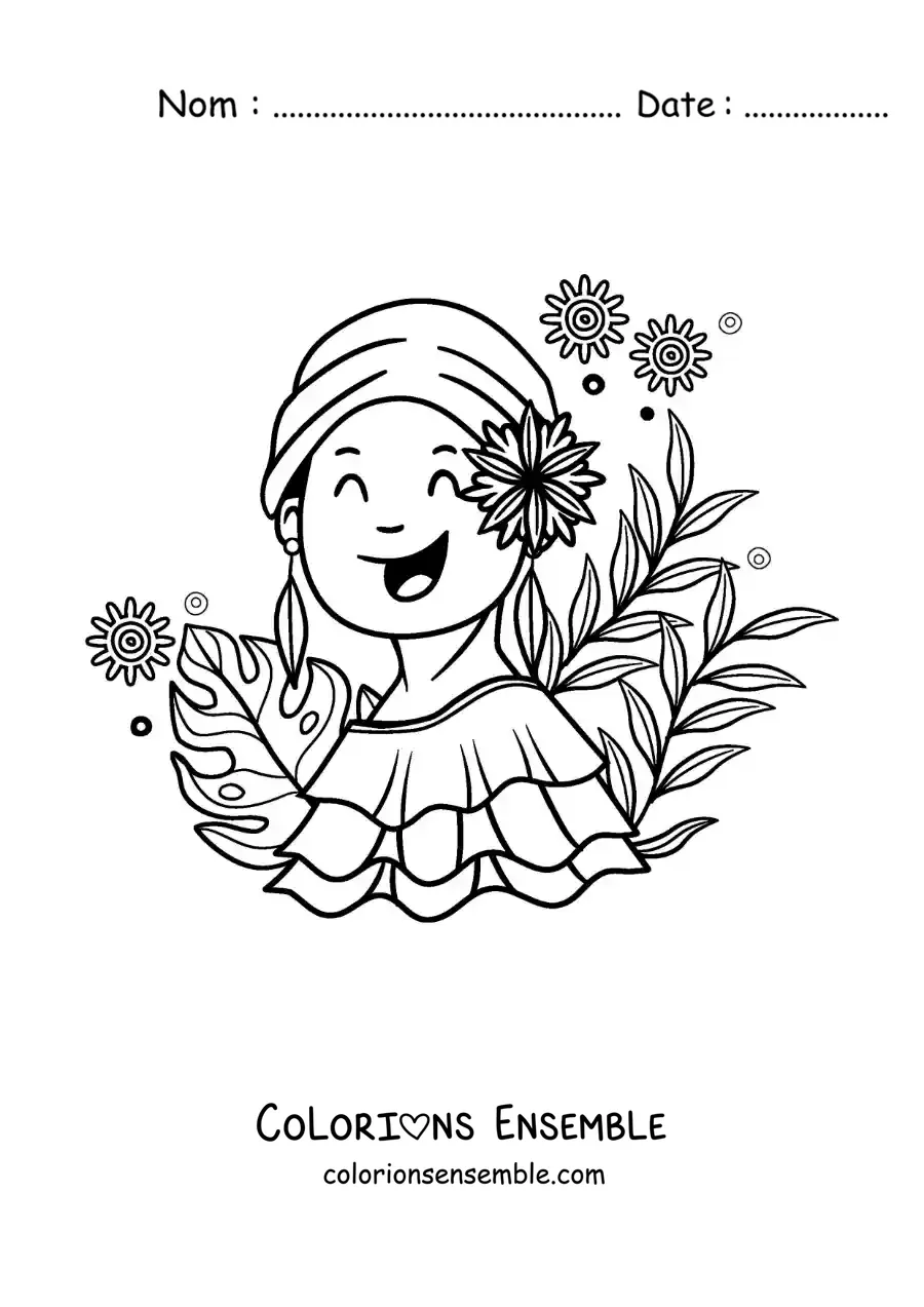 Image à colorier d’une fille colombienne en tenue traditionnelle