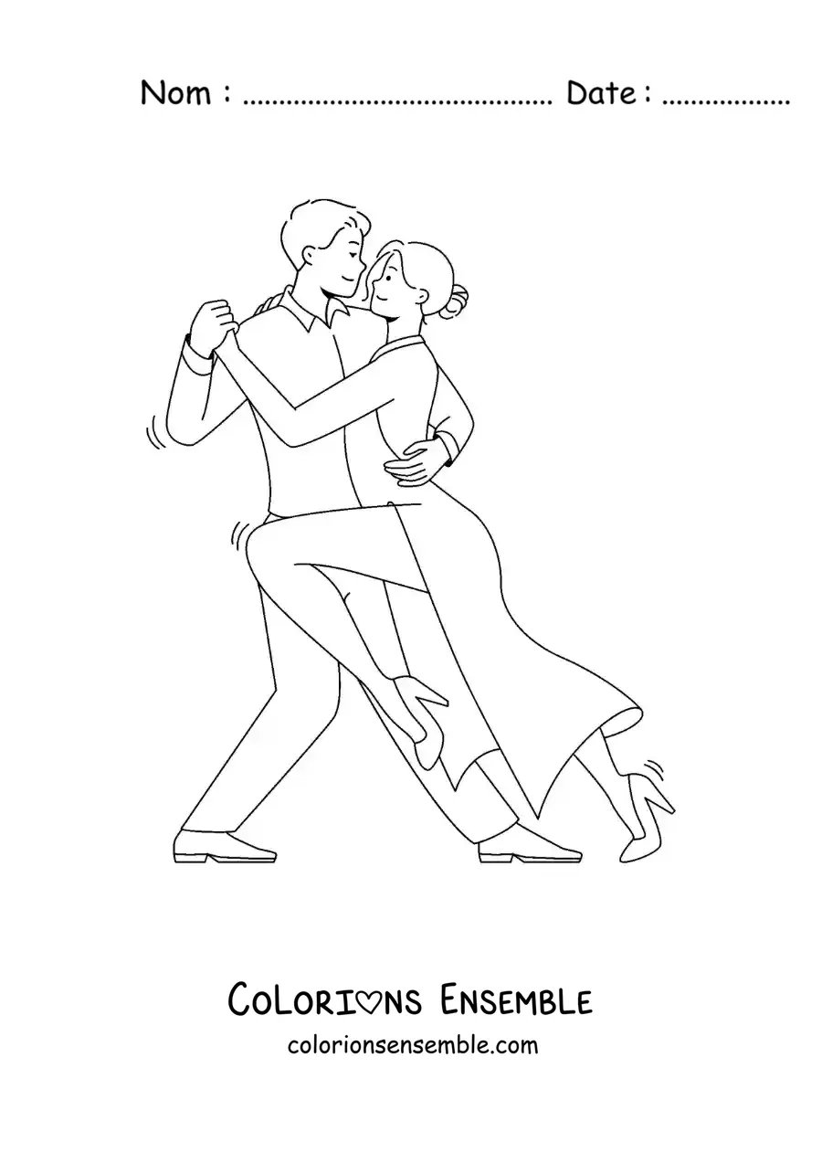 Image à colorier d’un couple animé dansant le tango traditionnel argentin