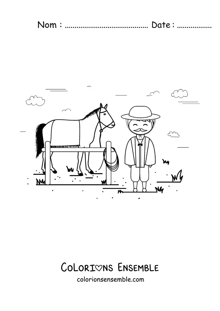 Image à colorier d’un gaucho argentin animé