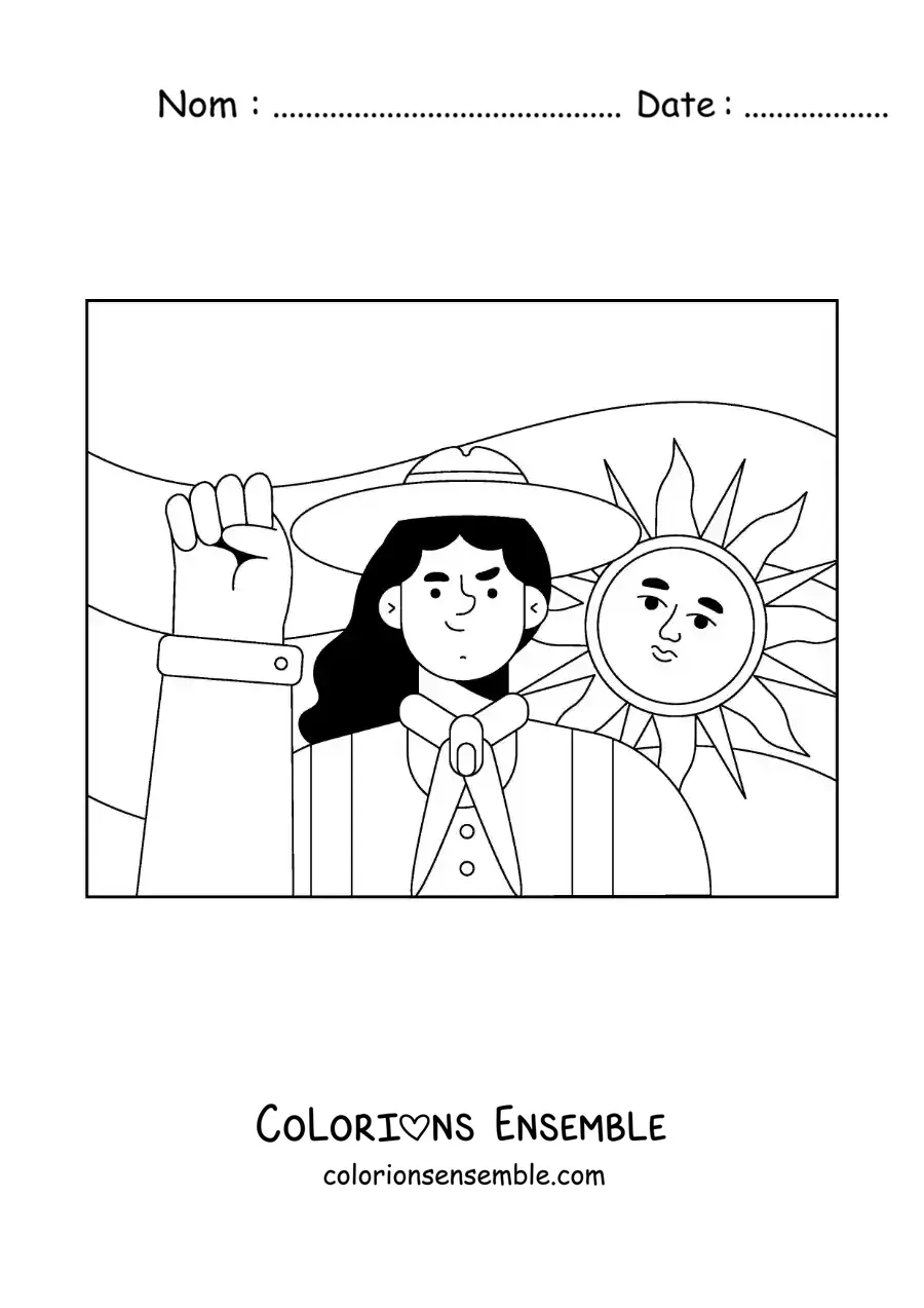 Image à colorier d’une femme argentine animée avec le drapeau