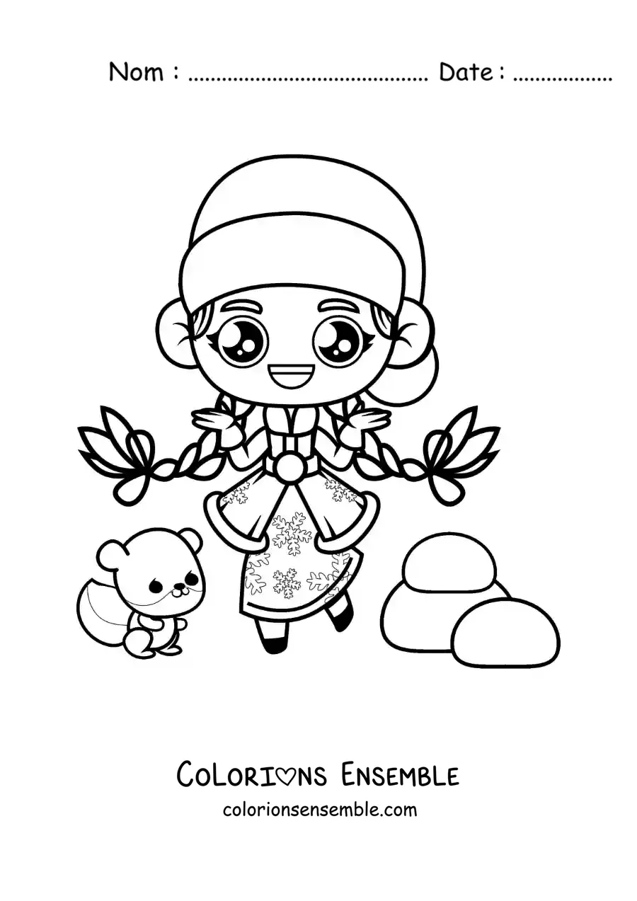 Image à colorier d’une fille russe kawaii animée