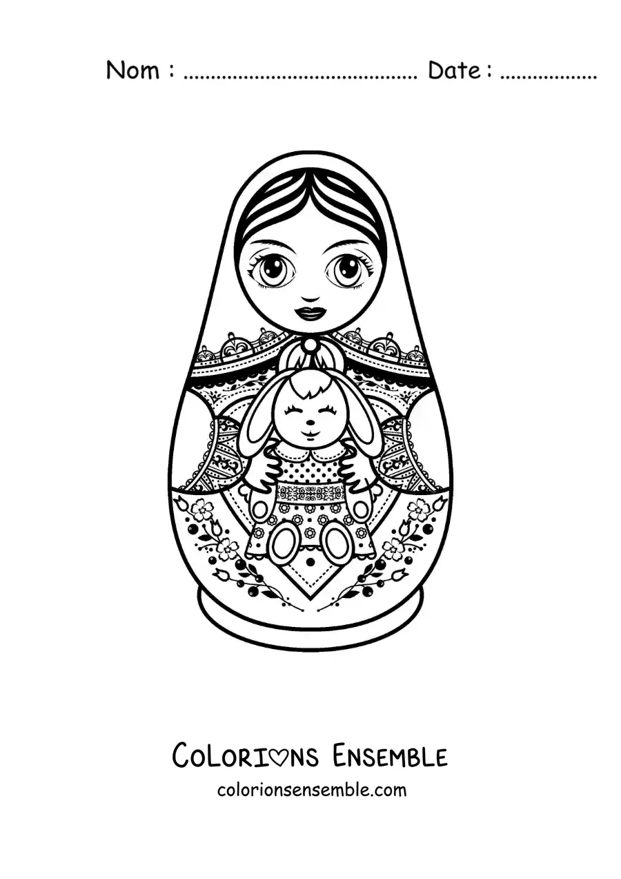 Image à colorier d’une matriochka russe animée