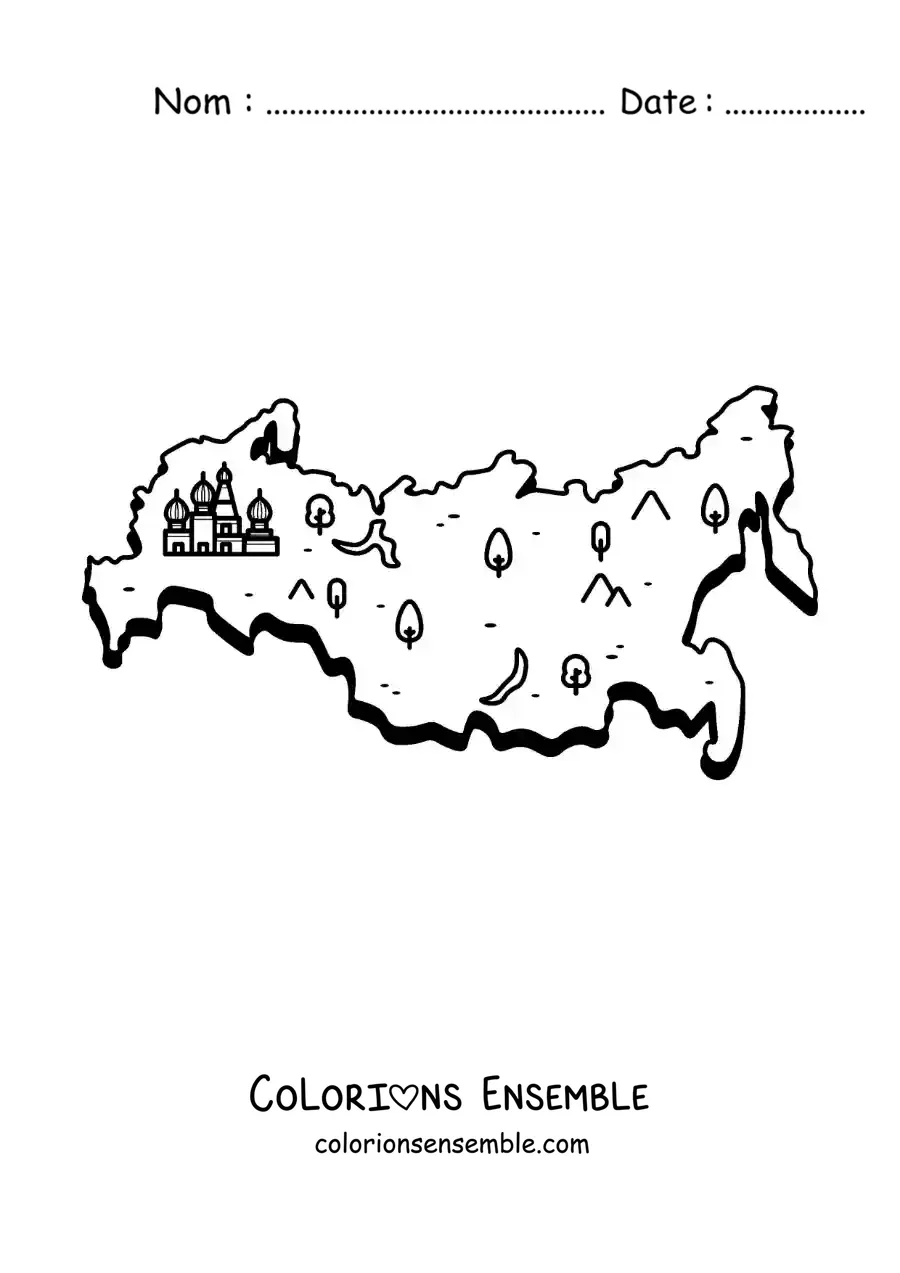 Image à colorier d’une carte de la Russie animée