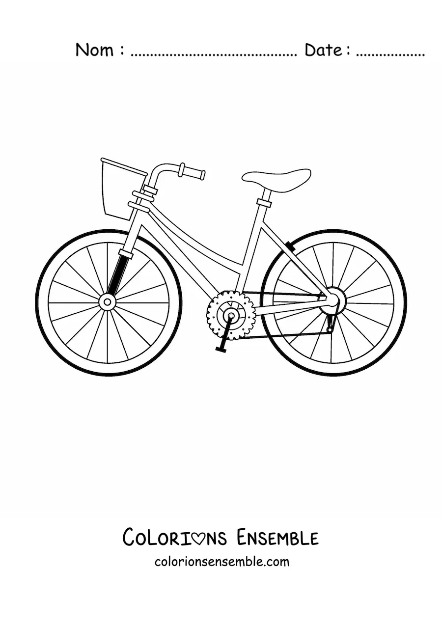 Image à colorier d'un vélo avec un panier