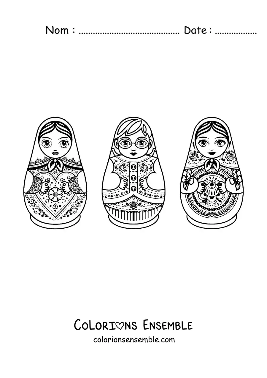 Image à colorier de matriochkas russes