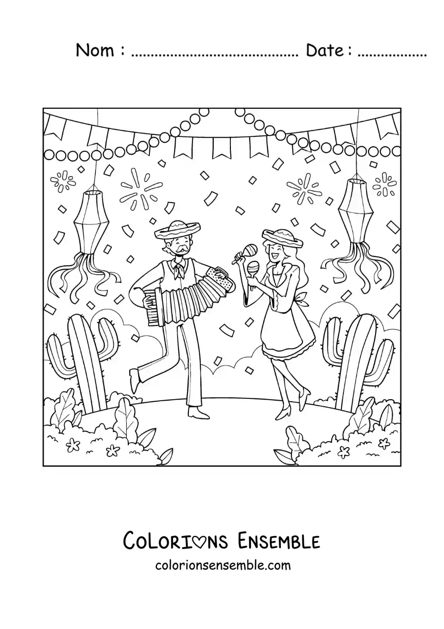 Image à colorier des fêtes de juin du Brésil