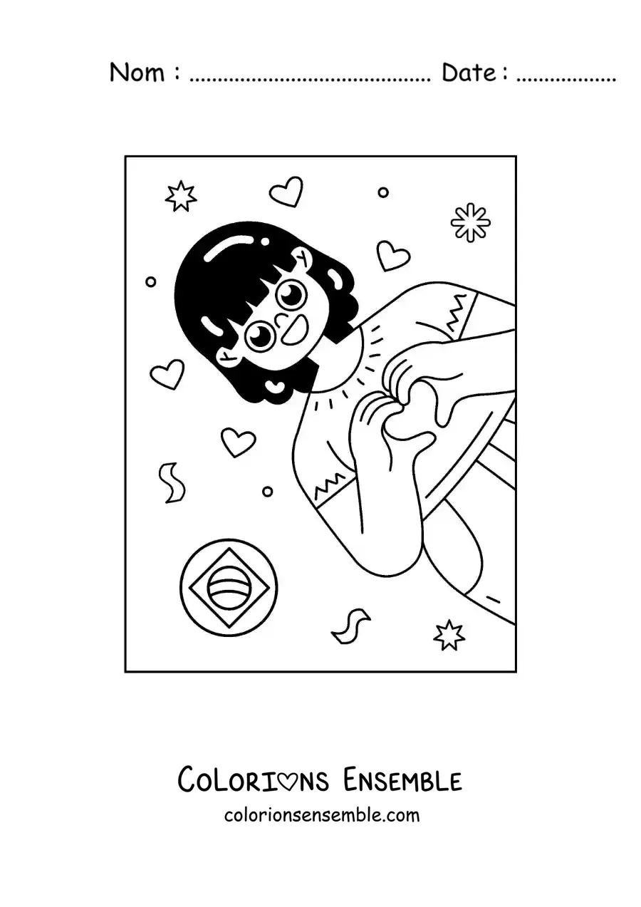 Image à colorier d’une fille avec un emoji du Brésil