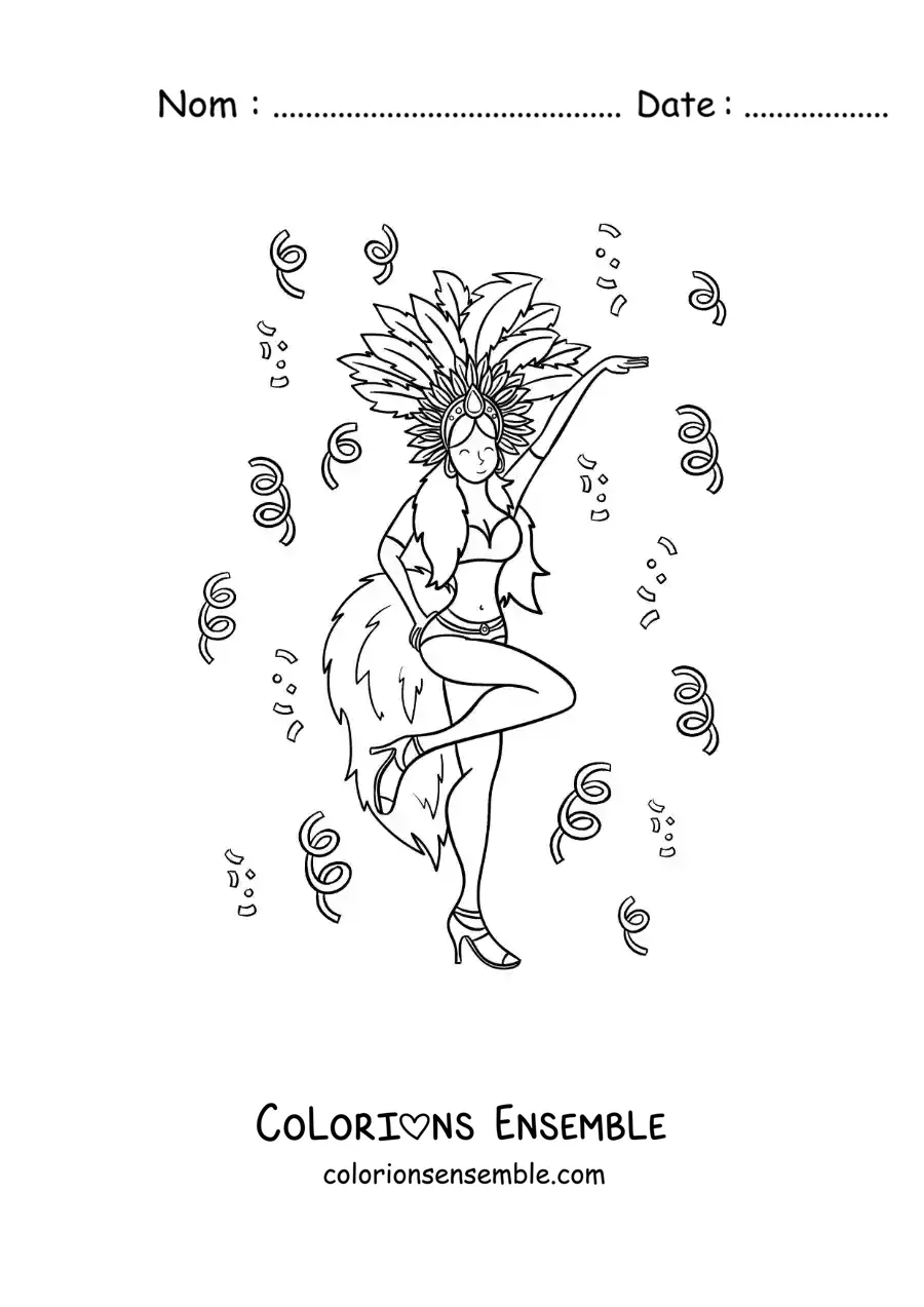 Image à colorier d’une danseuse du Carnaval du Brésil