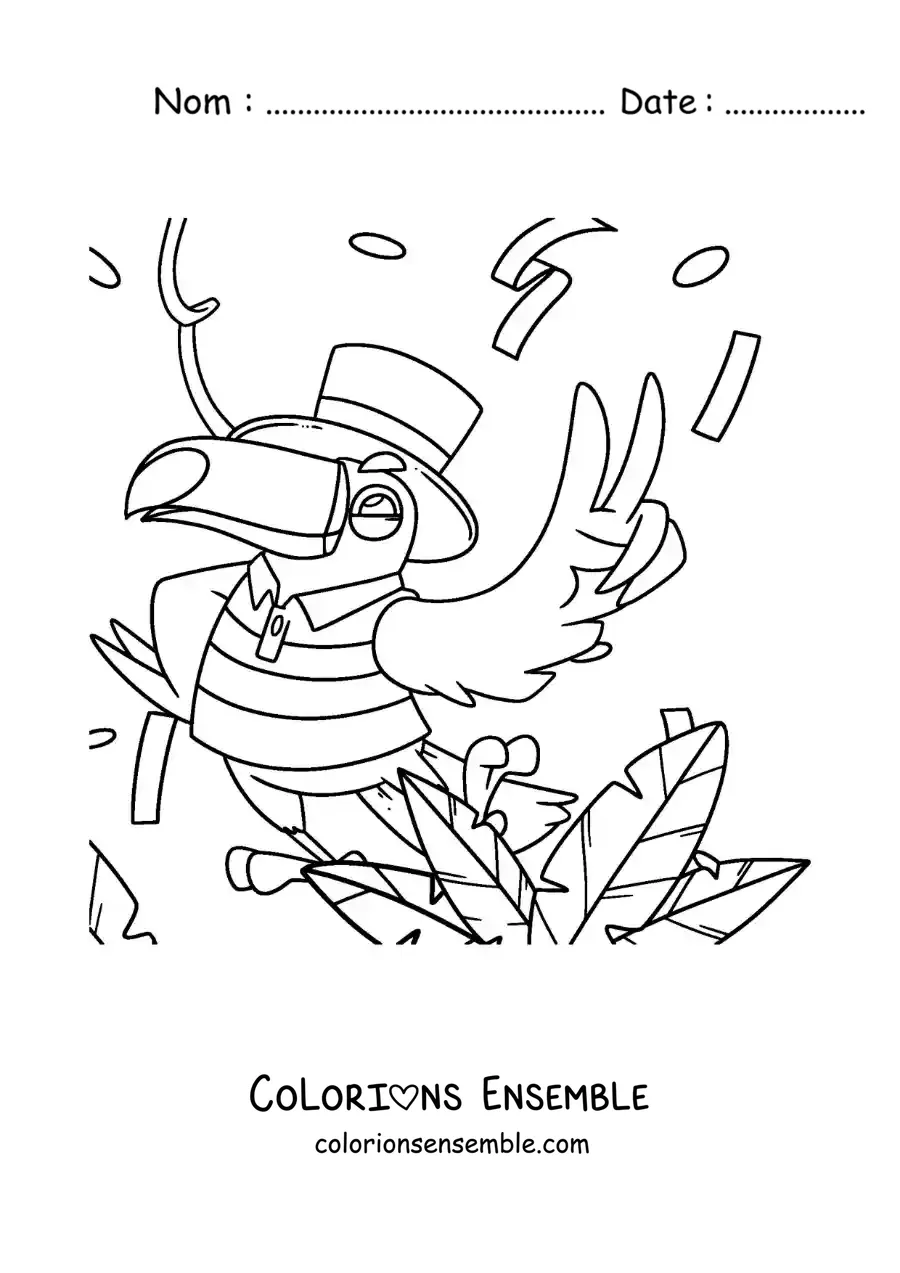 Image à colorier d’un toucan animé au Brésil