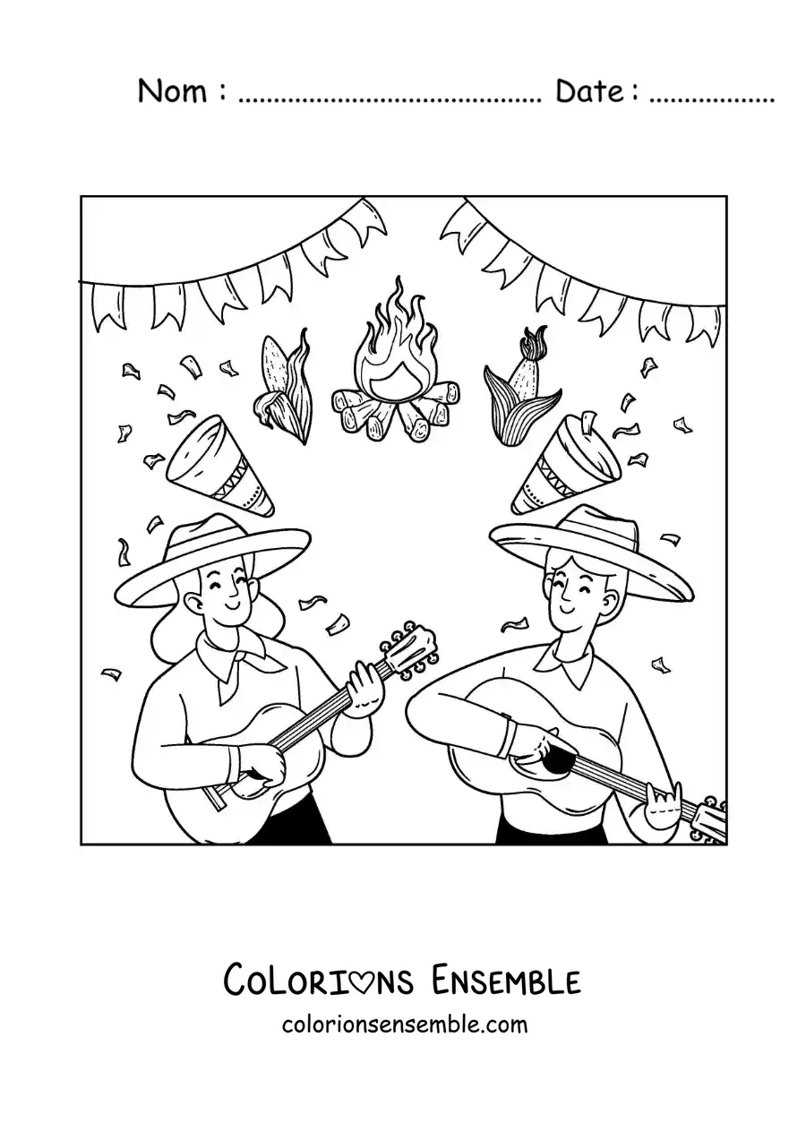 Image à colorier de la célébration des fêtes de juin du Brésil
