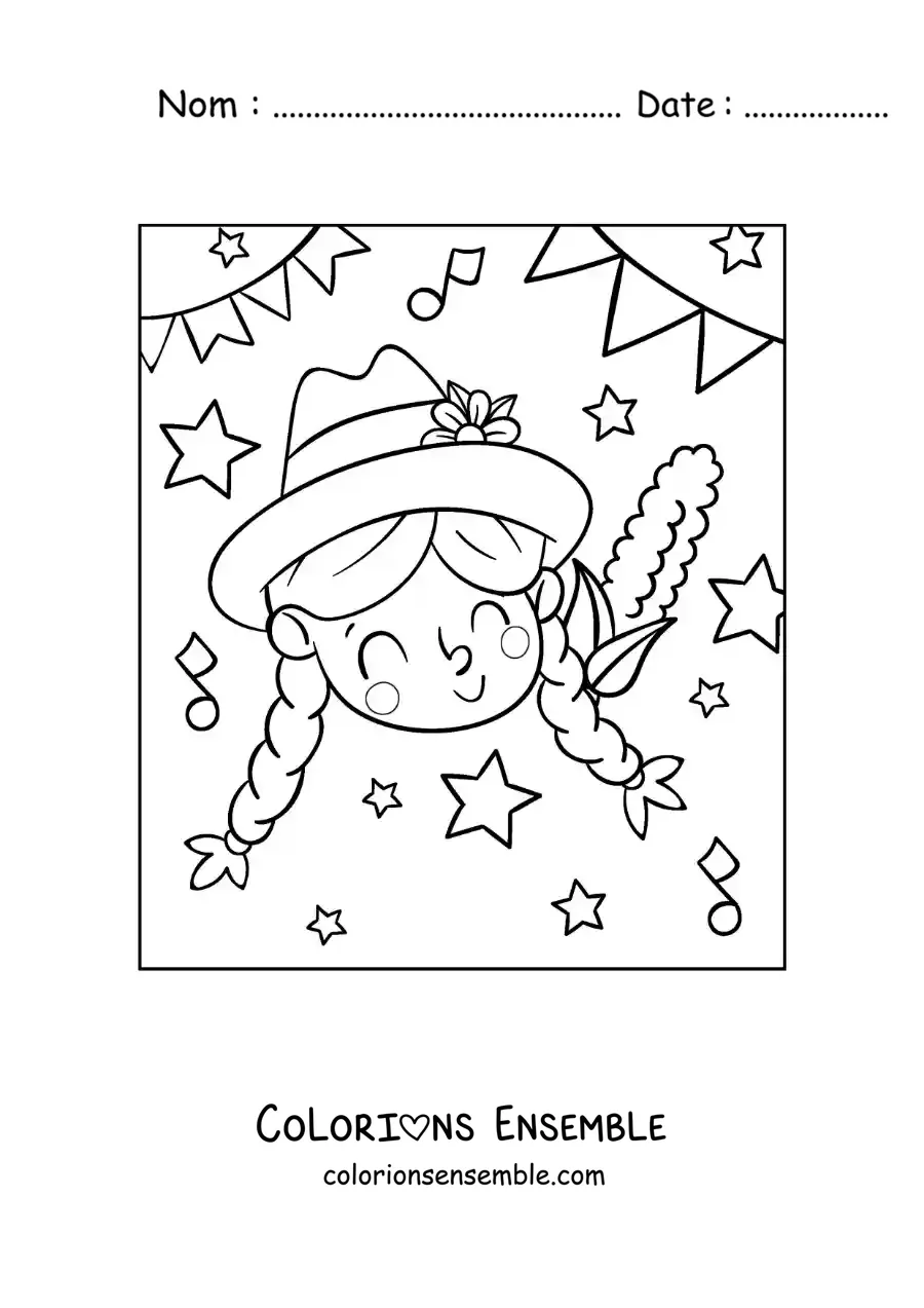 Image à colorier d’une fille du Brésil célébrant les fêtes de juin