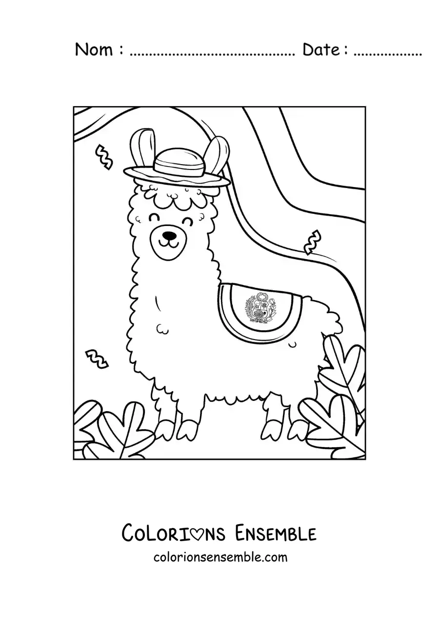 Image à colorier d’un alpaga péruvien animé