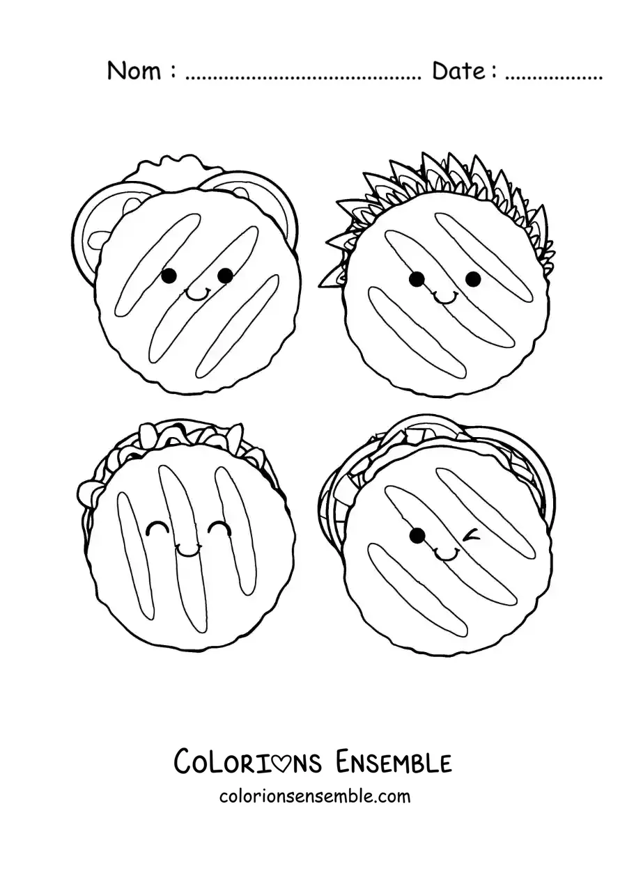 Image à colorier d’arepas vénézuéliennes animées