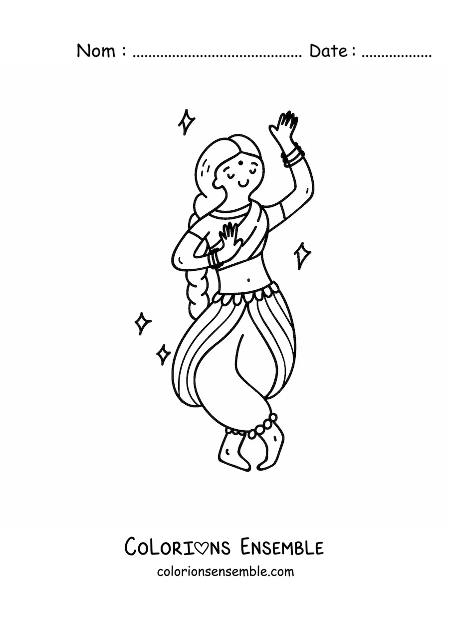 Image à colorier d’une femme indienne en train de danser